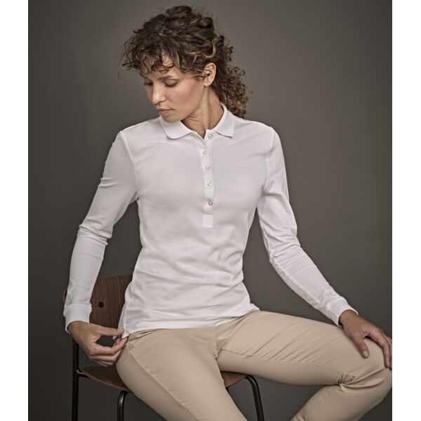 Tee Jays Ladies Luxury Stretch Long Sleeve Polo Shirt Thumbnail